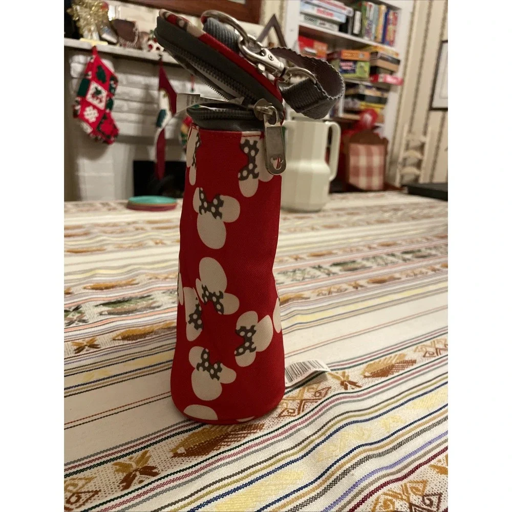 Baby Bottle Bag Insulated Minnie Mouse Disney Red Gray White Clip Strap‎